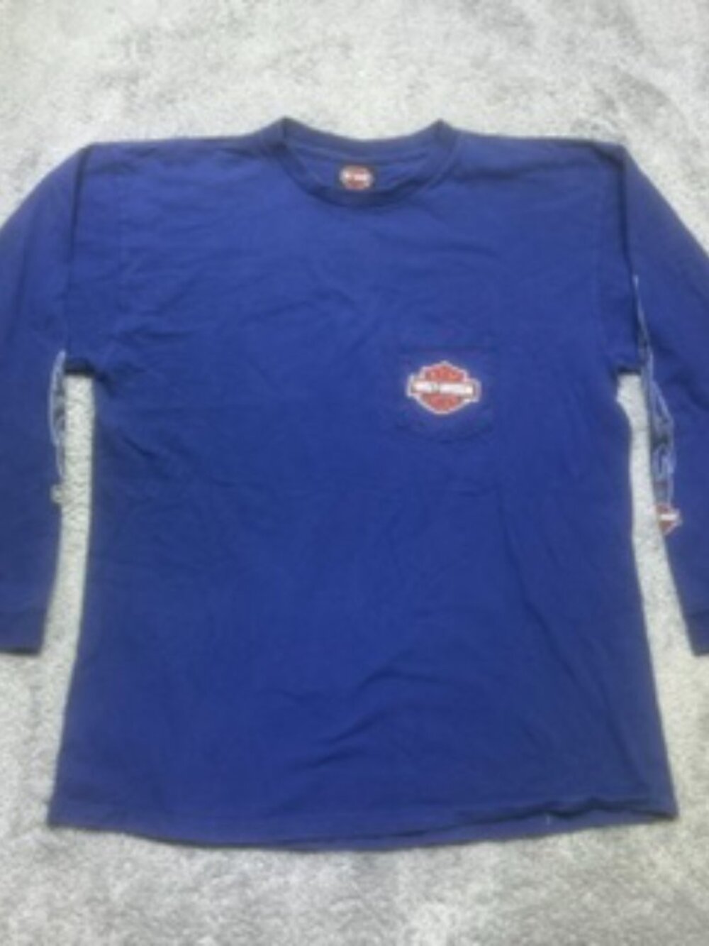 Harley-Davidson T-Shirt Men's XL Blue Bumpus TN Long Sleeve Pocket Graphic Moto